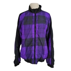 Aviat Sportif Vintage 90s Purple & Black Plaid Windbreaker Jacket